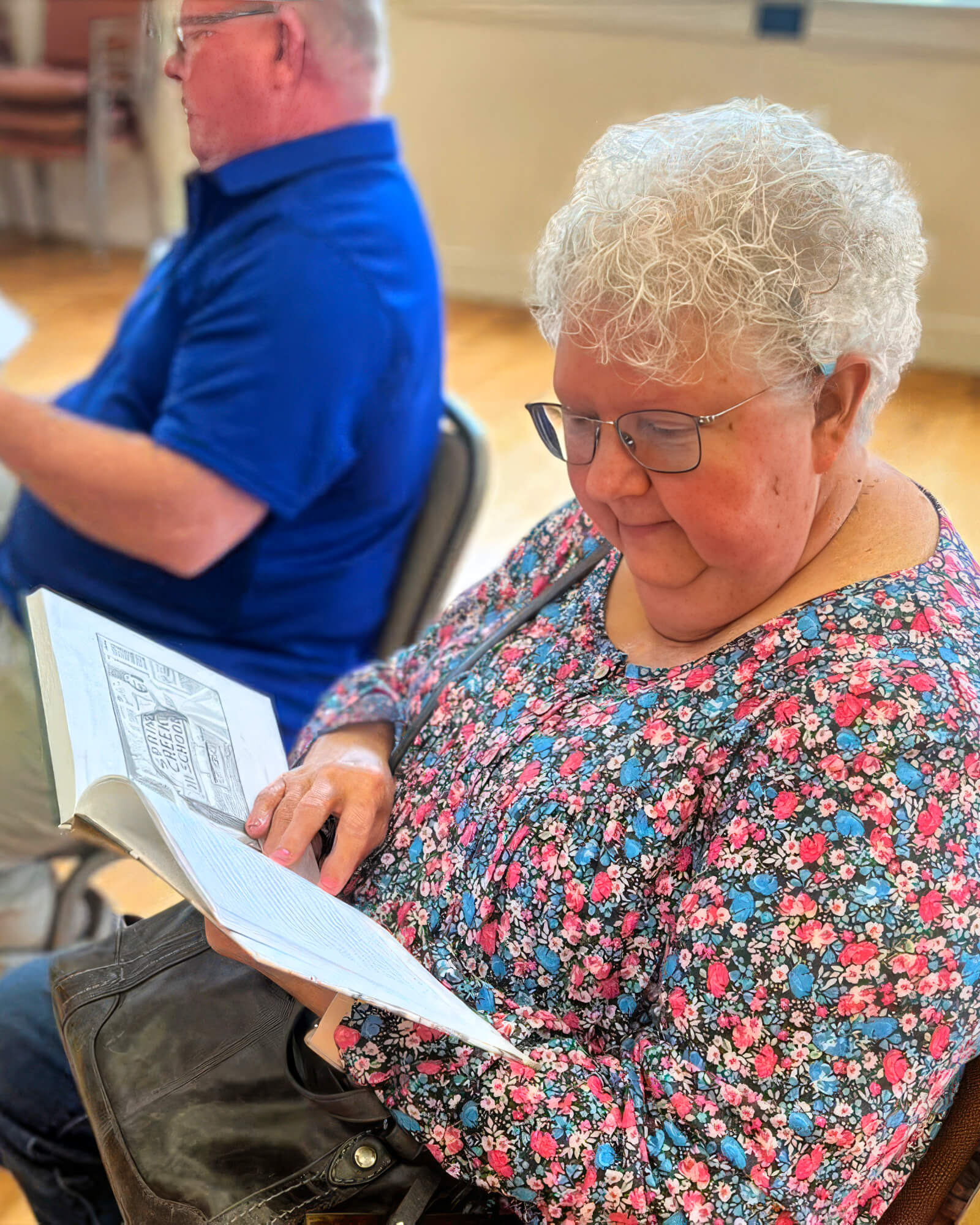 Brenda seeing Spring Creek book for the first time